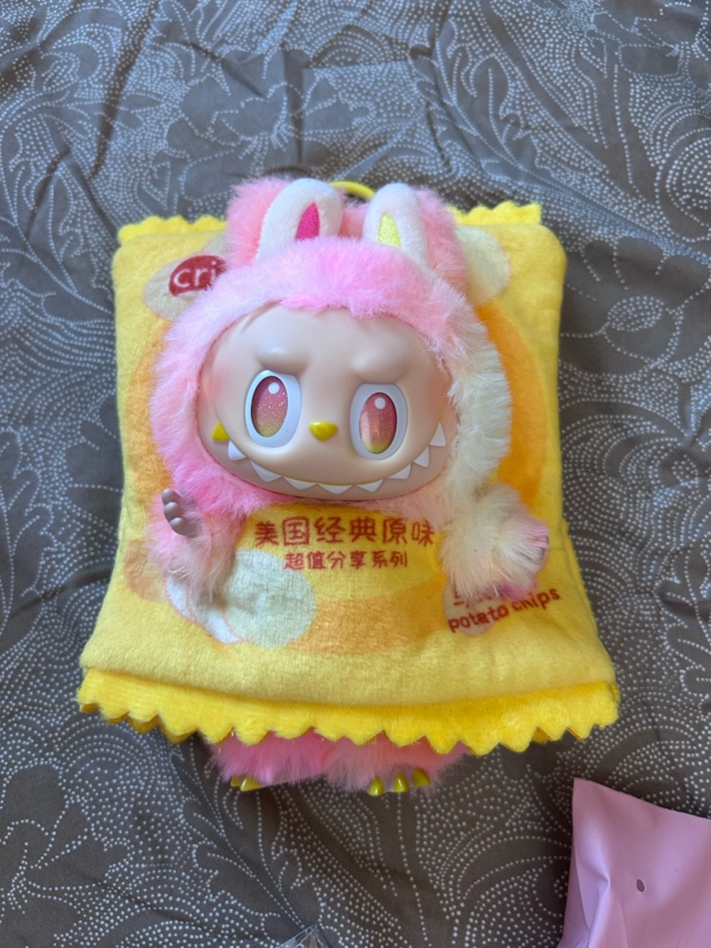 Big into Energy Love with a labubu chip costume